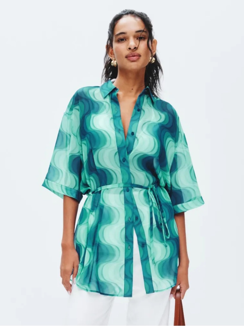 Devon Windsor Gala Cover-Up blue sheer Shirt size Medium